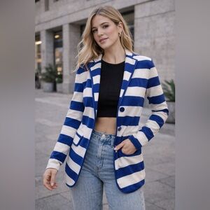 Ralph Lauren Women's Bold Striped Blazer in Blue and White